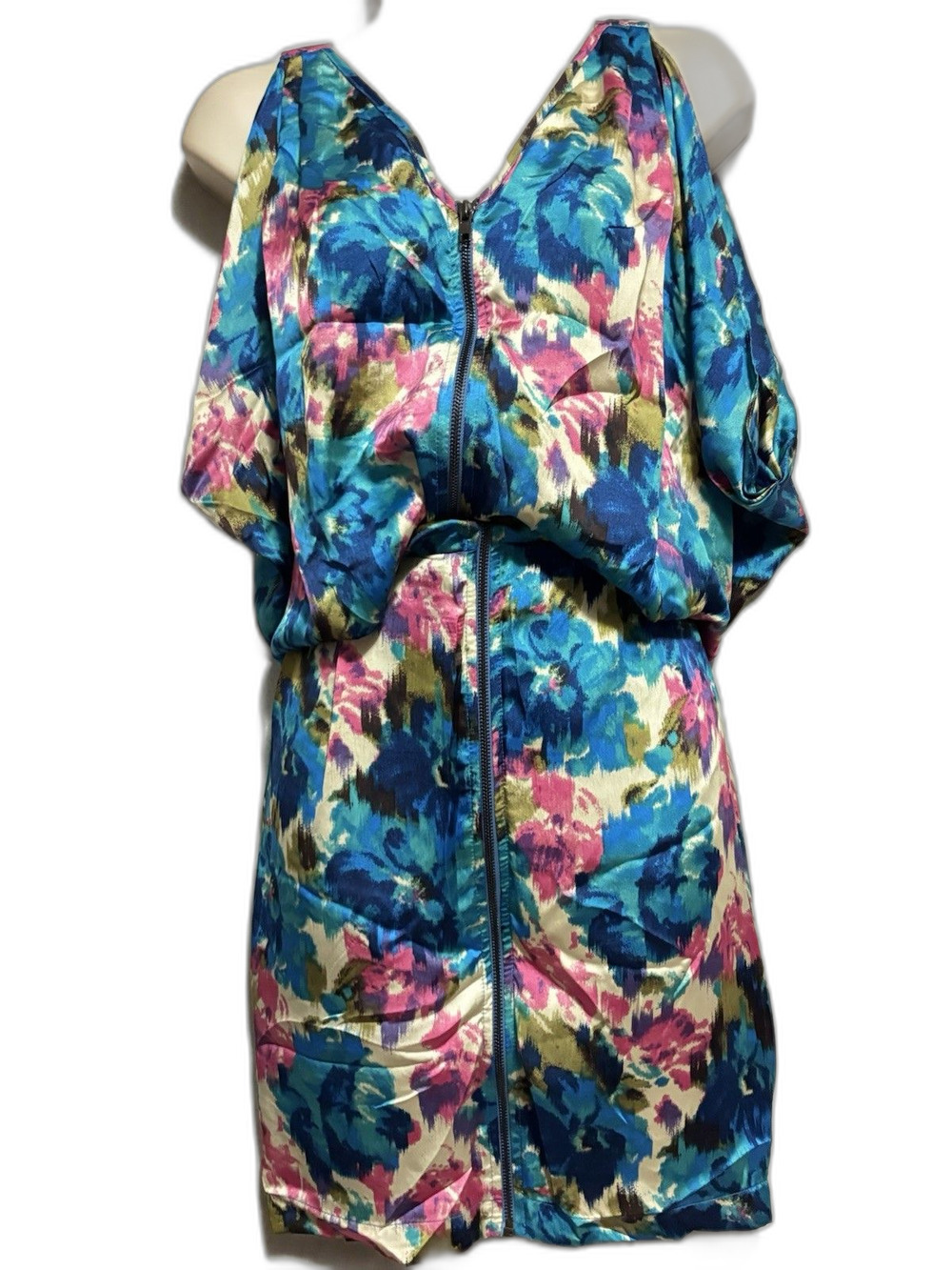 Te Amo Kaftan Dress VNeck Zipper Front Flutter Sleeve Blue Pink Plus Size 18 NWT